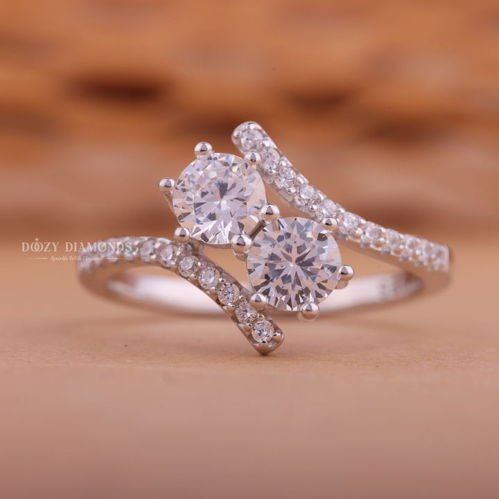 1.0CT Round CVD F/VS2 Diamond Two Stone Bypass Engagement Ring