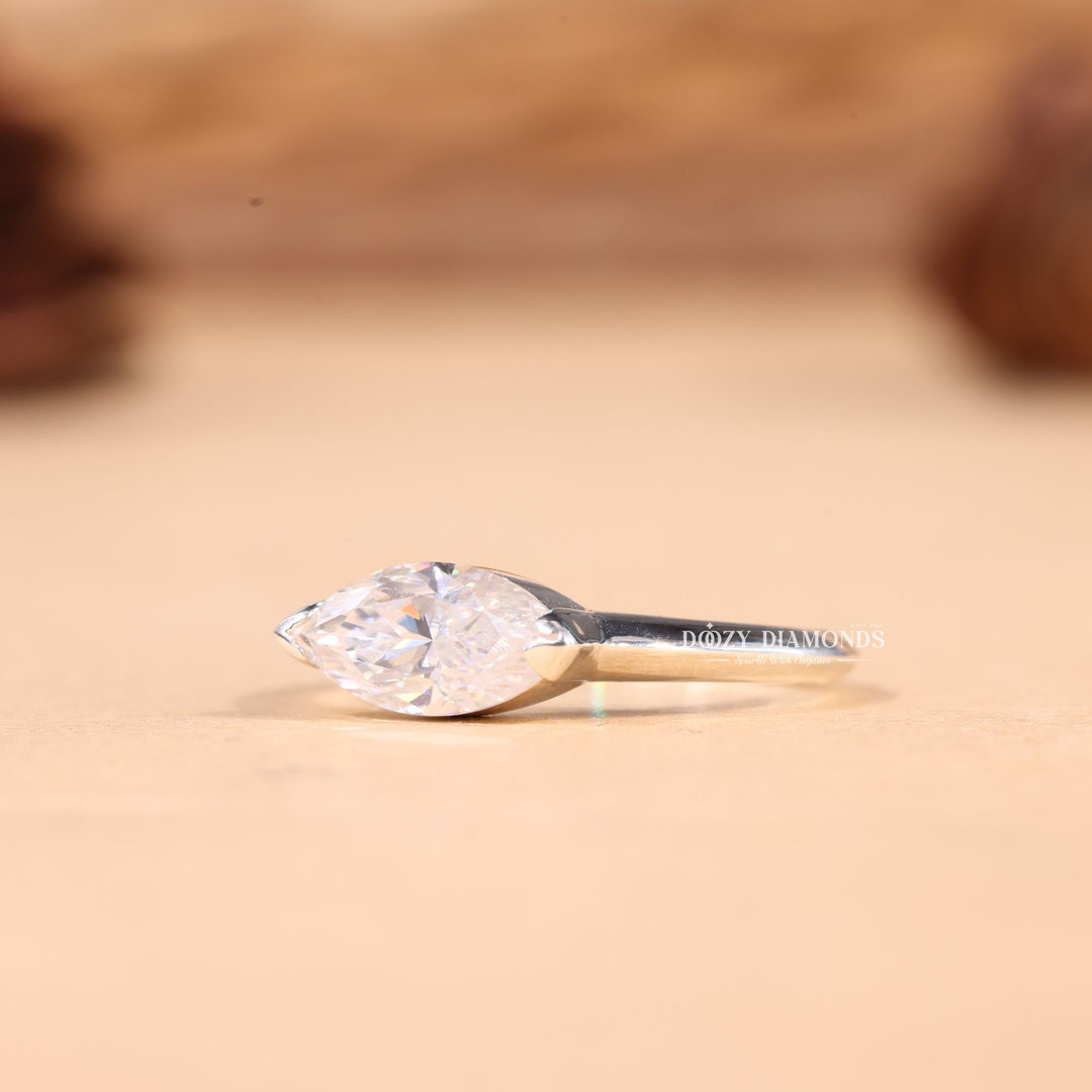 1.0CT-2.0CT East West Marquise Cut F/VS2 Lab Grown Diamond Engagement Ring