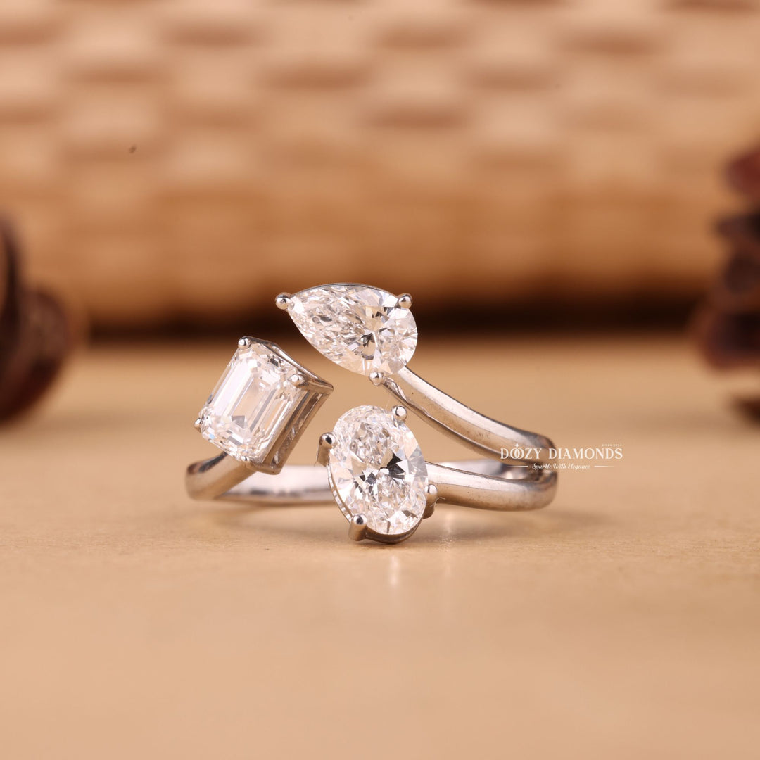 Oval, Pear & Emerald Cut F/VS2 Lab Grown Diamond Three Stone Engagement Ring