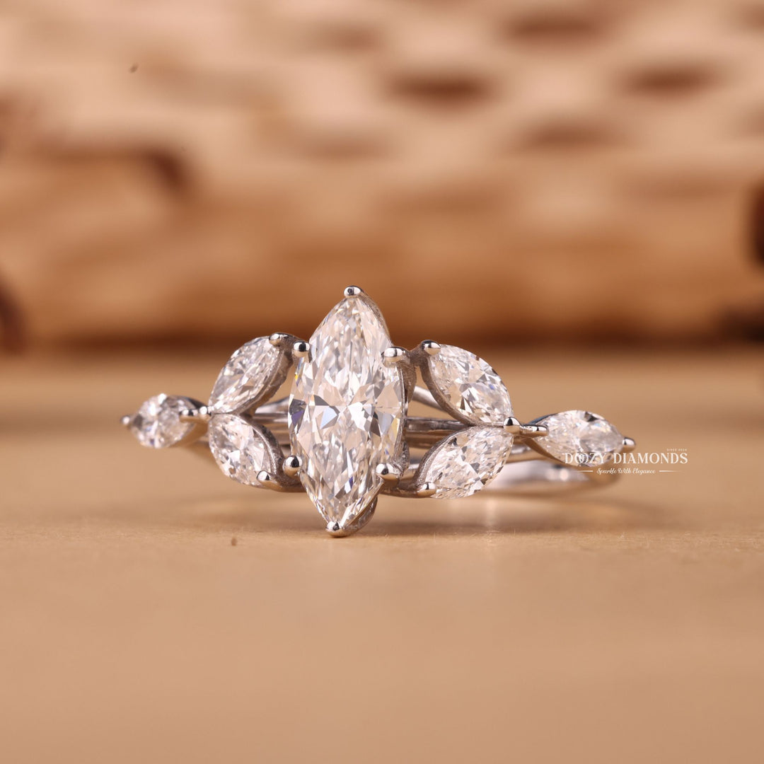 1.0CT-2.0CT Marquise Cut F/VS2 Lab Grown Cluster Diamond Engagement Ring