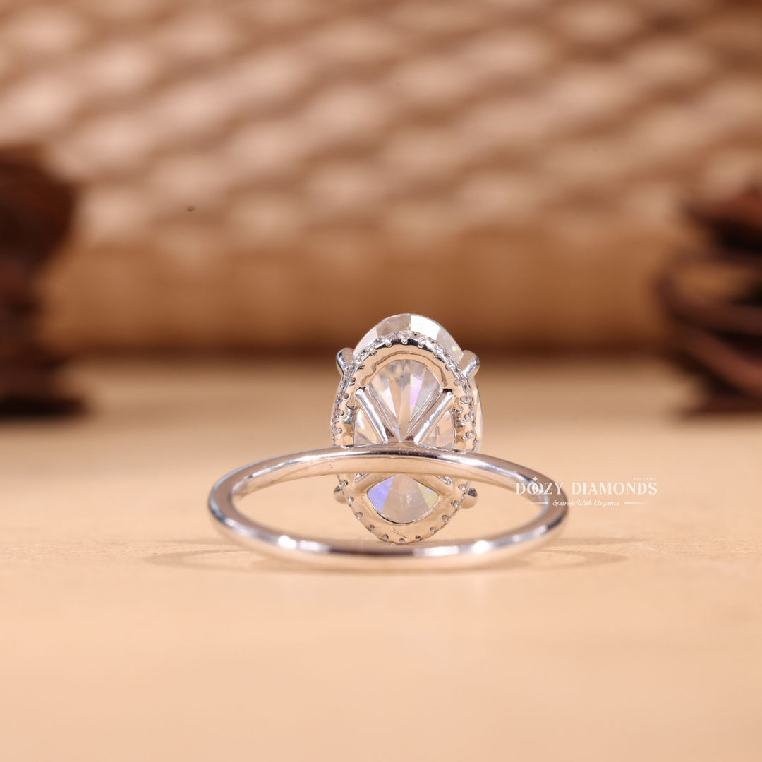 3.0CT-4.0CT Elongated Oval E/VS1 Lab Grown Hidden Halo Solitaire Engagement Ring