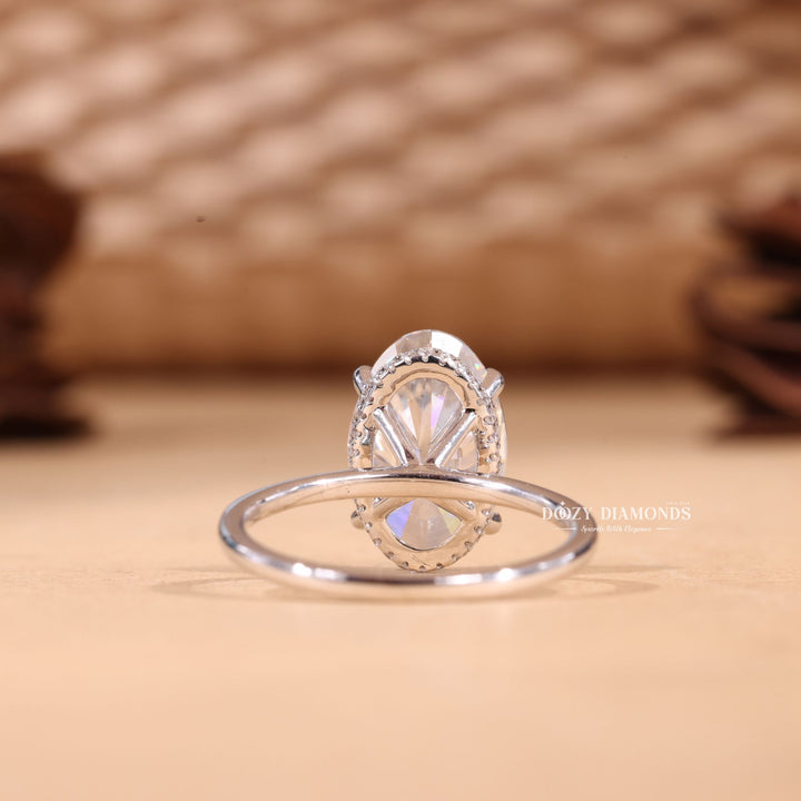 3.0CT-4.0CT Elongated Oval E/VS1 Lab Grown Hidden Halo Solitaire Engagement Ring