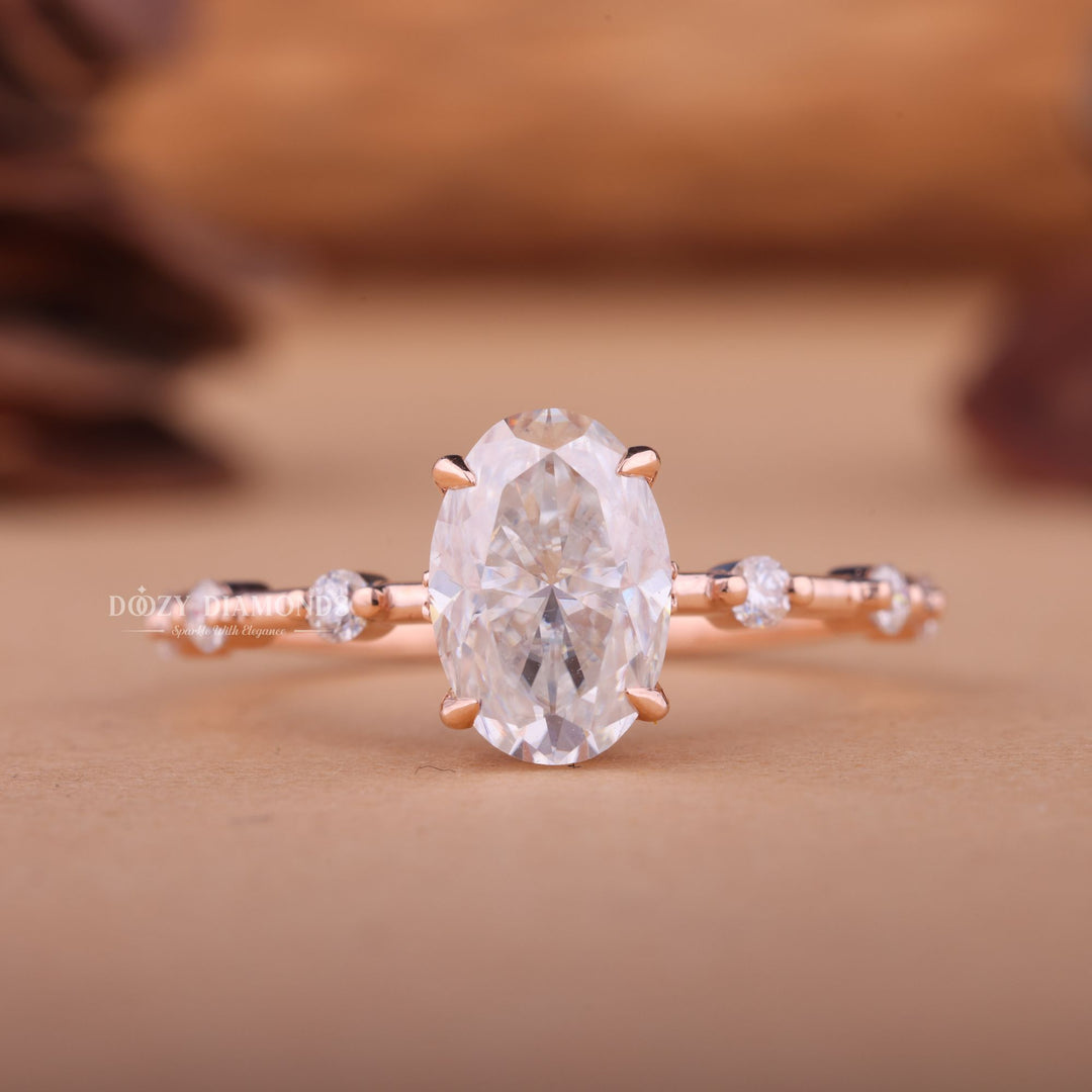 1.50CT-2.50CT Oval F/VS1 Lab Grown Diamond Distance Pave Engagement Ring
