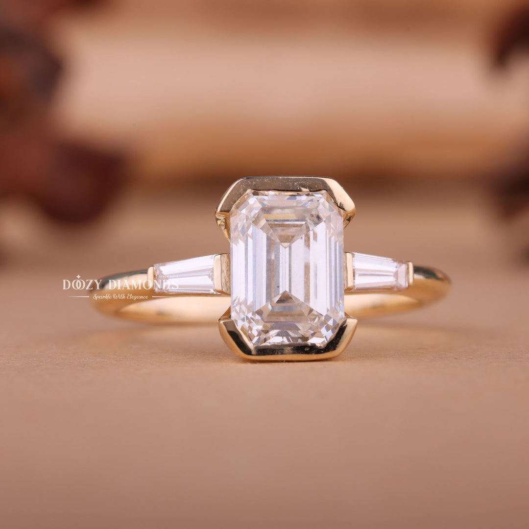 2.0CT-3.0CT Emerald E/VS1 Lab Created Diamond Three Stone Engagement Ring