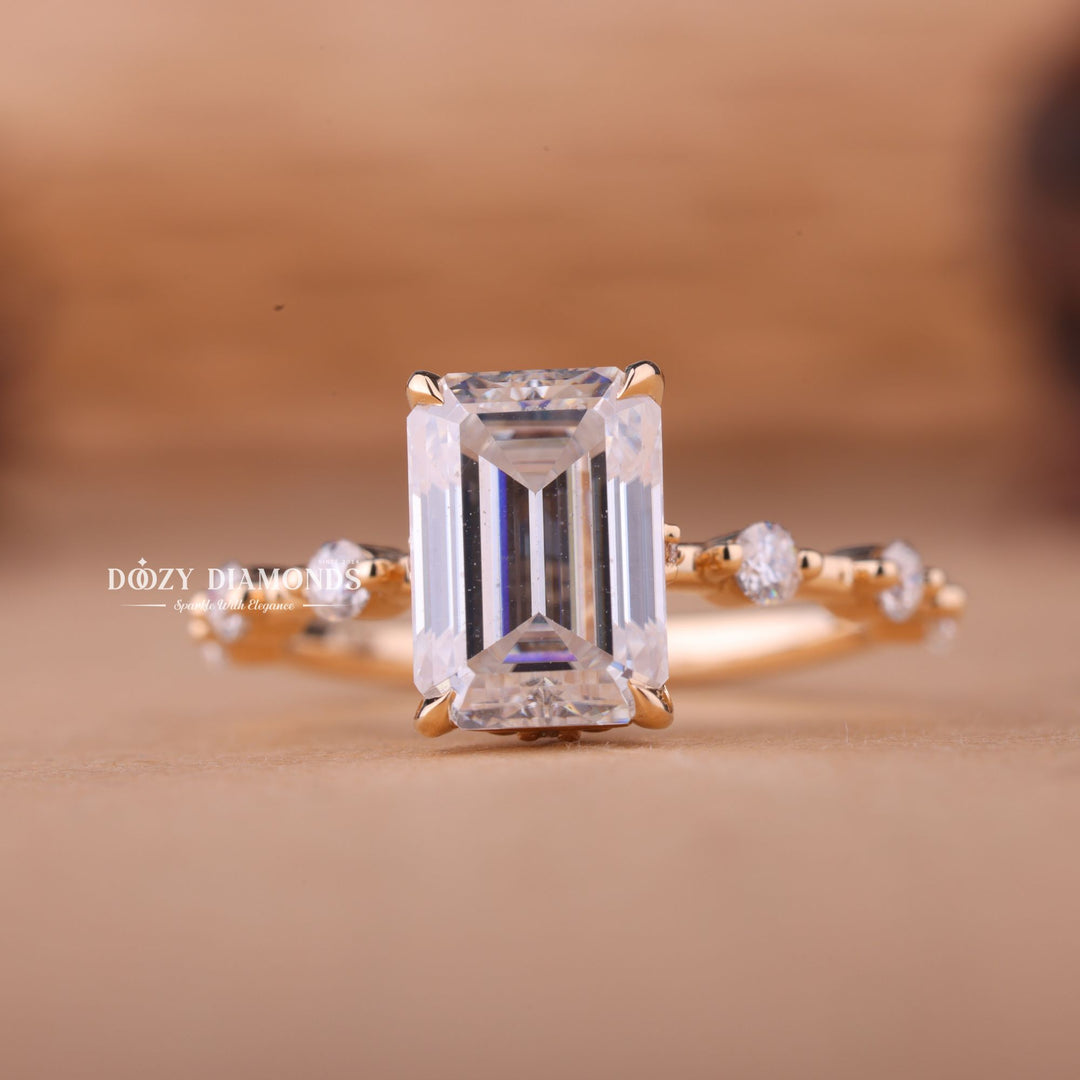 2.0CT-3.0CT Emerald EF/VS1 Lab Grown Diamond Distance Pave Engagement Ring