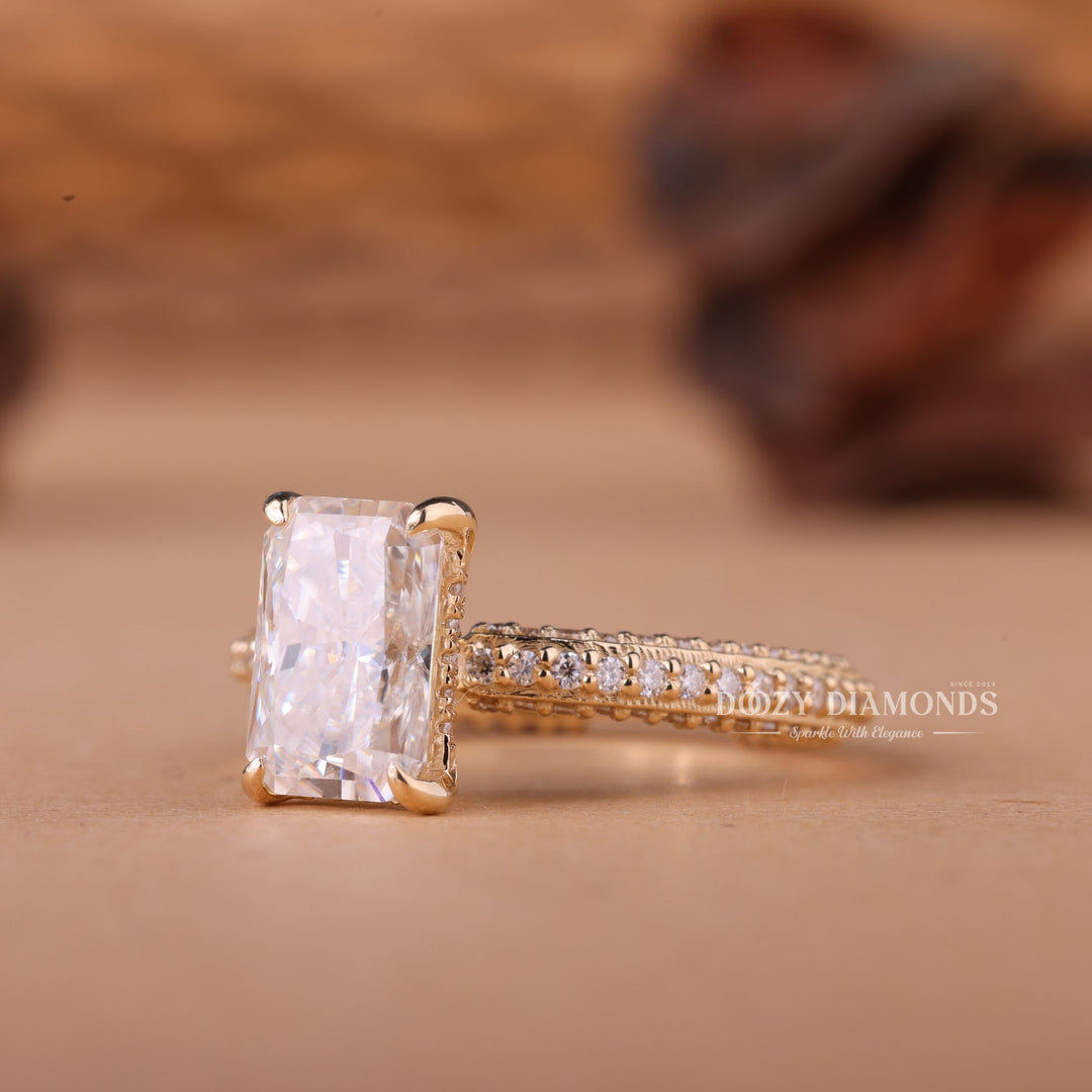 2.50CT-3.50CT Radiant F/VS1 Lab Grown Diamond Micro Pave Engagement Ring