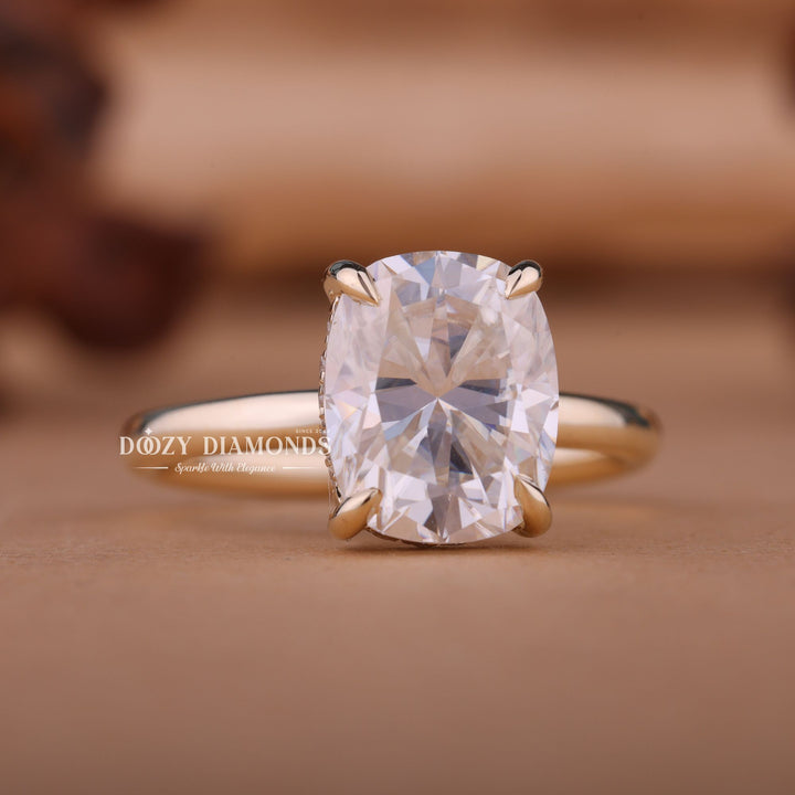 2.0CT-3.0CT Cushion E/VS1 Lab Created Hidden Halo Diamond Engagement Ring