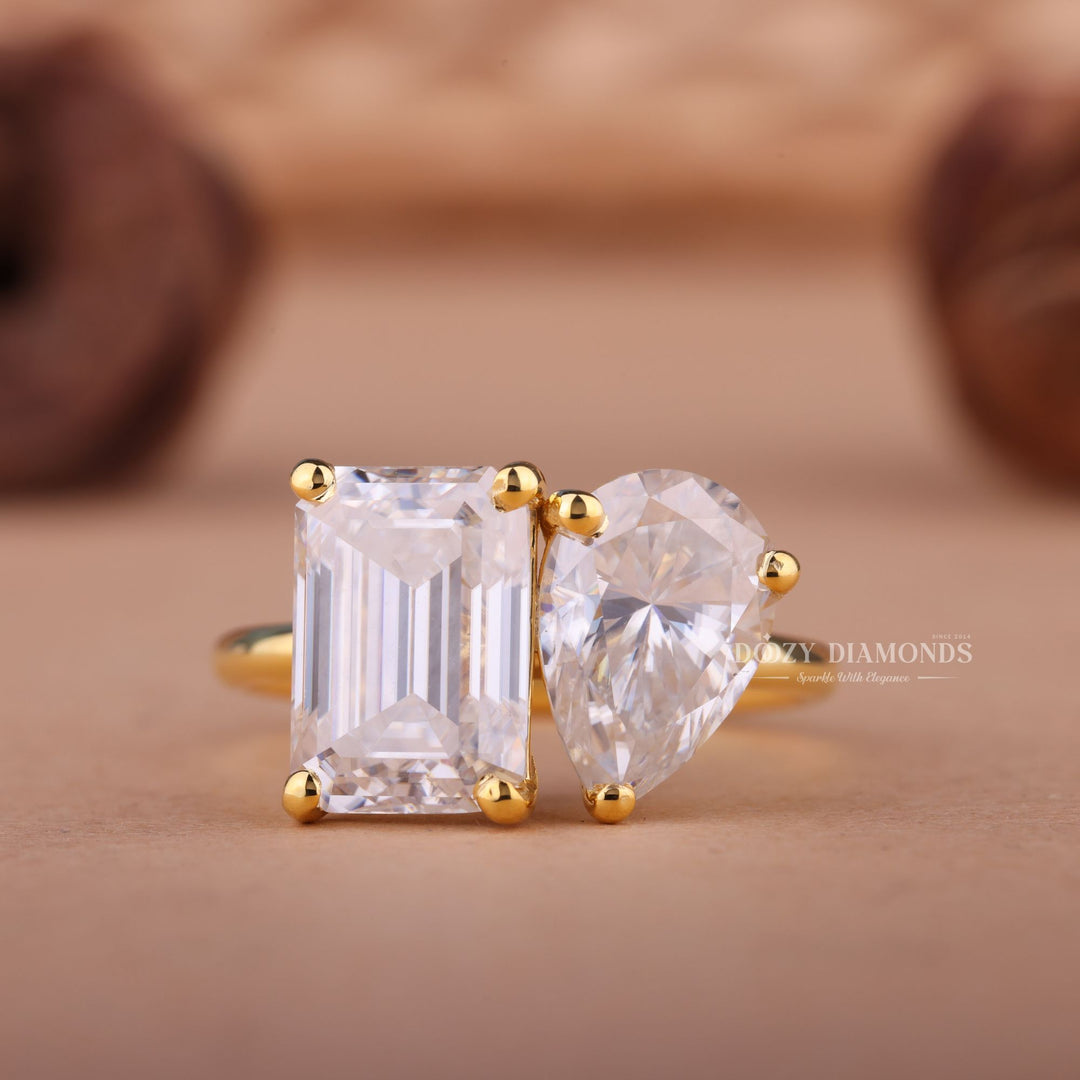 1.0CT-2.0CT Pear & Emerald F/VS1 Lab Grown Diamond Two Stone Engagement Ring