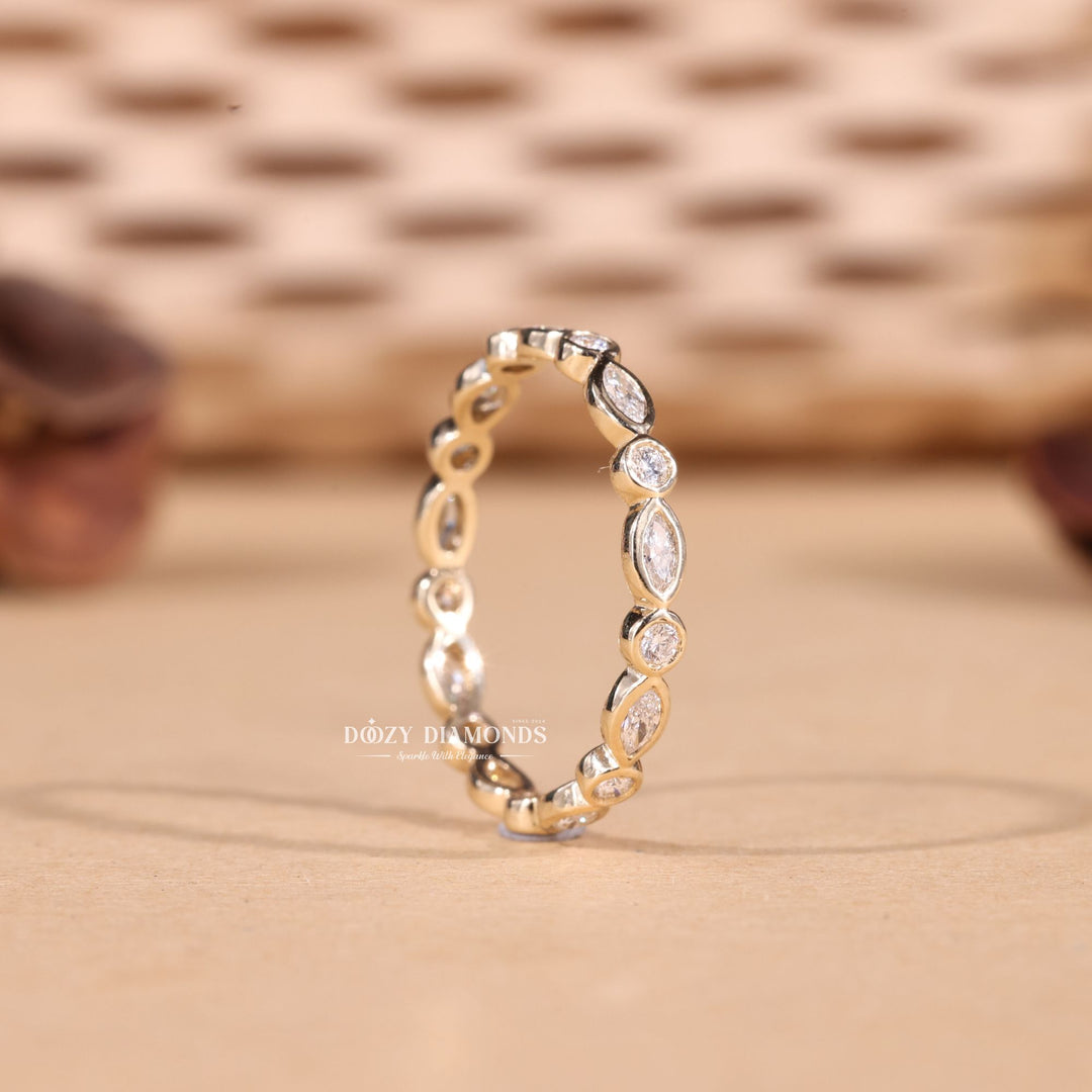 Round & Marquise Cut Lab Grown Diamond EF/VVS Bezel Set Wedding Band