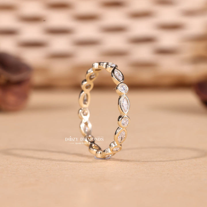 Round & Marquise Cut Lab Grown Diamond EF/VVS Bezel Set Wedding Band