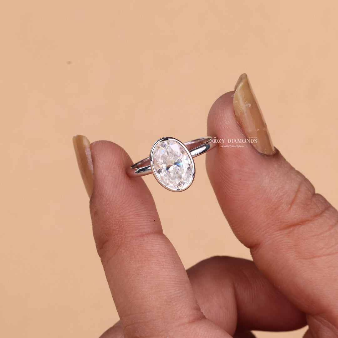 3.0CT-4.0CT Oval F/VS2 Lab Grown Diamond Bezel Set Engagement Ring