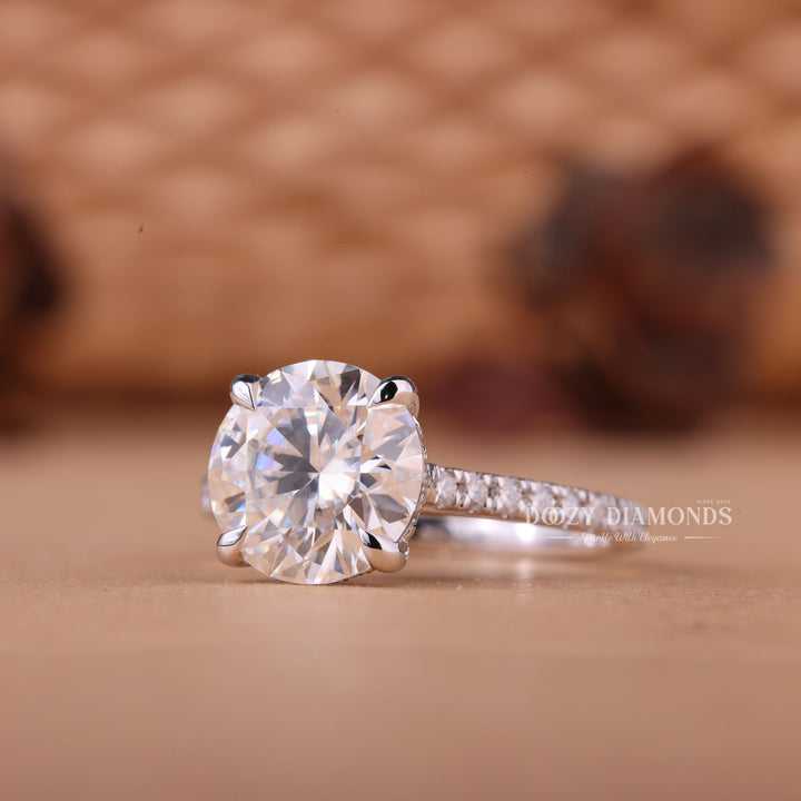 2.0CT-3.0CT Round F/VS1 Lab Grown Diamond Hidden Halo Engagement Ring