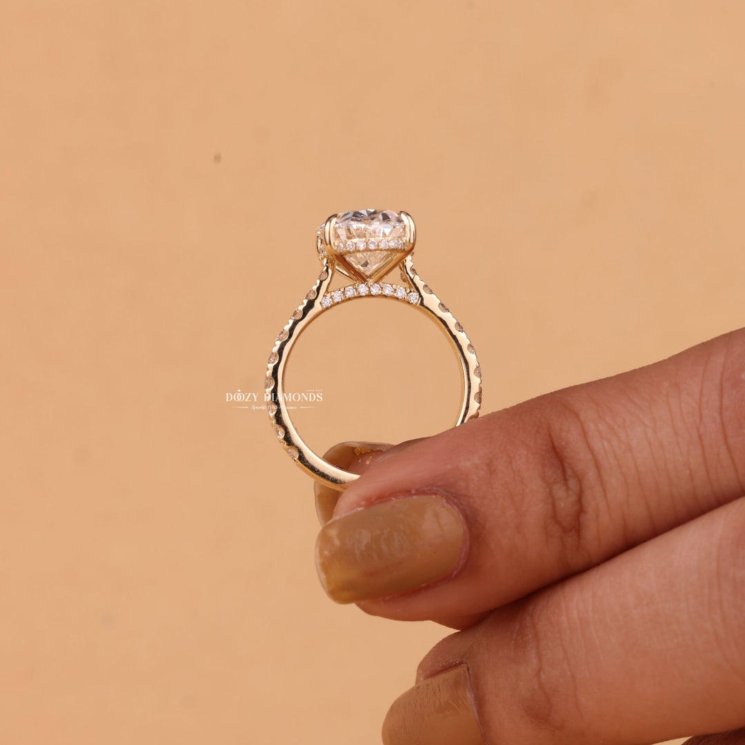 3.0CT-4.0CT Oval Cut F/VS1 Hidden Halo Lab Grown Diamond Engagement Ring