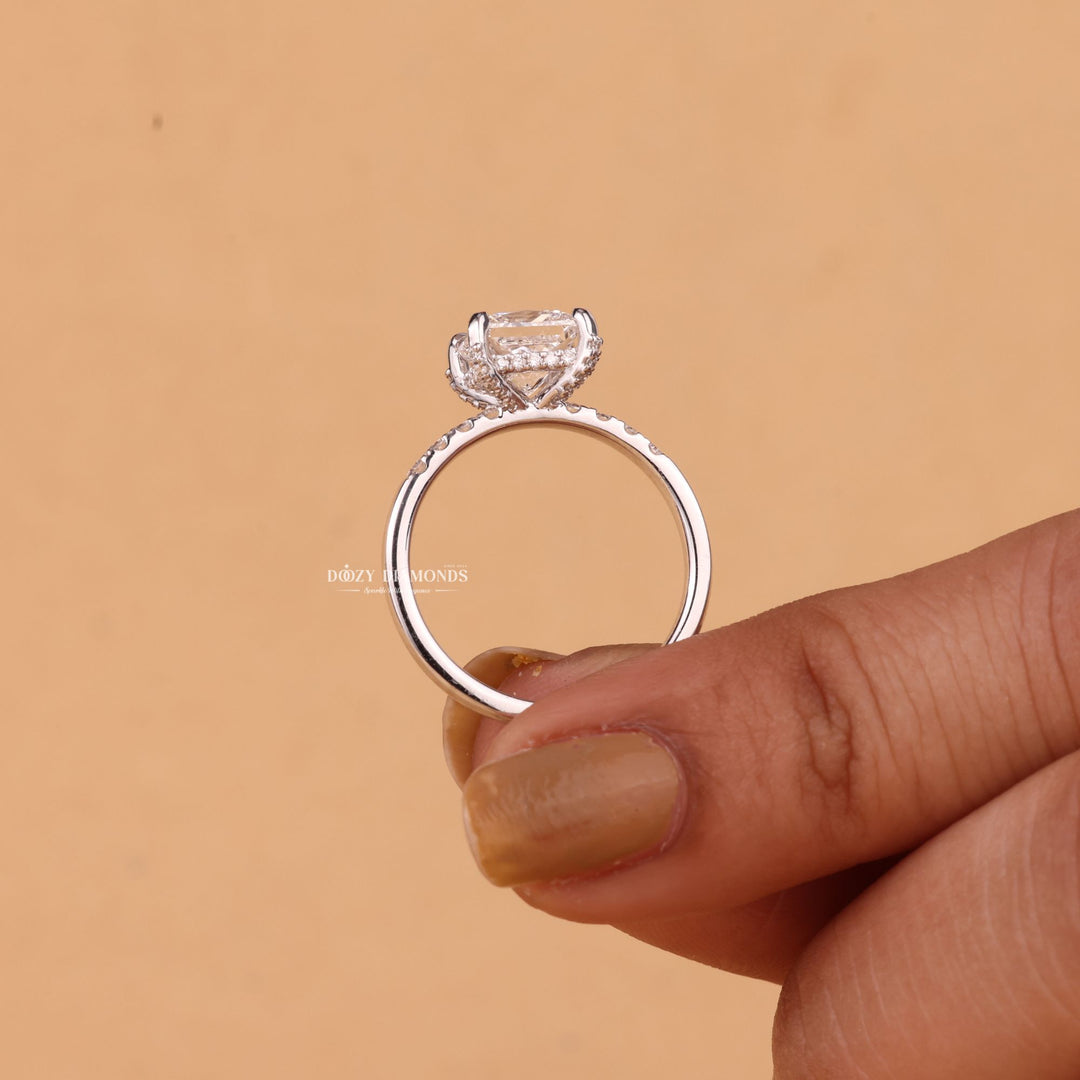 1.0CT-2.0CT Princess Cut F/VS1 Lab Grown Hidden Halo Diamond Engagement Ring