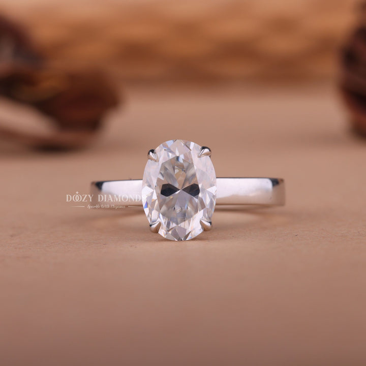 2.0CT-4.0CT Oval F/VS1 Lab Created Diamond Solitaire Thick Engagement Ring