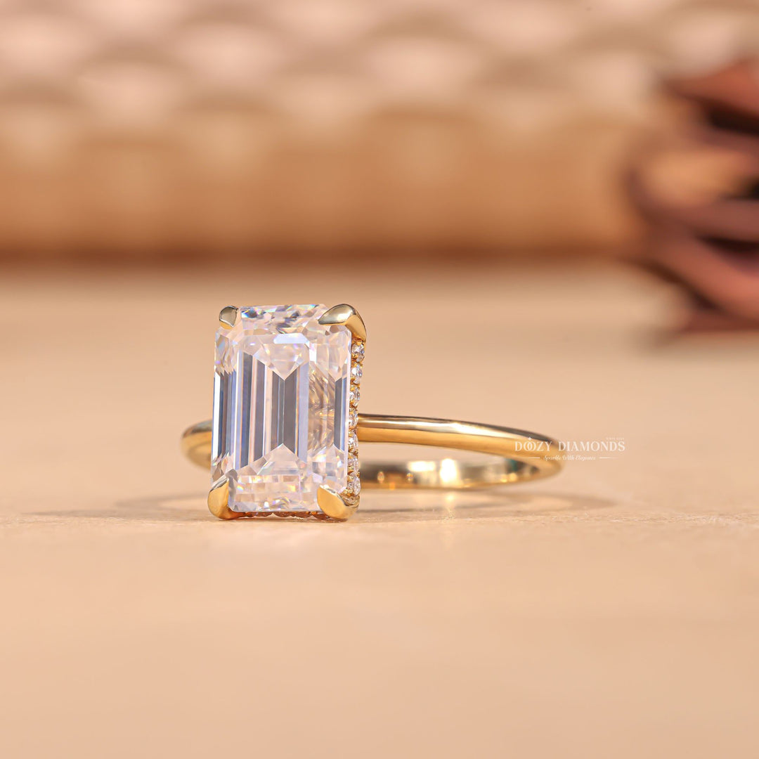 3.0CT-4.0CT Emerald Cut FE/VS2 Lab Grown Hidden Halo Engagement Ring