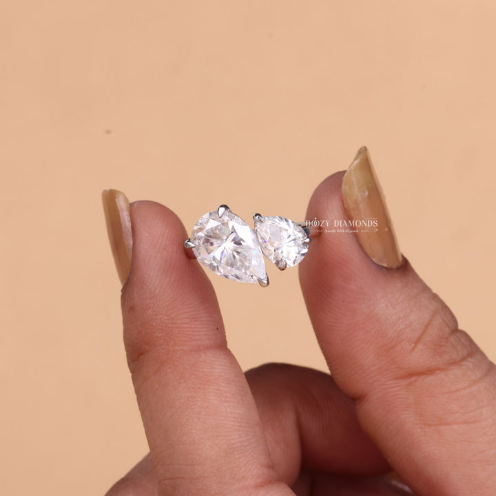Pear Cut Lab Grown Toi et Moi Diamond F/VS1 Engagement Ring