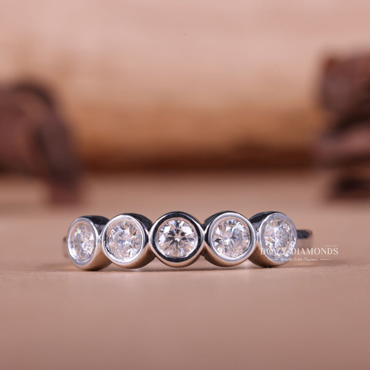 Bezel Set Round Lab Grown Diamond EF/VVS Five Stone Wedding Band