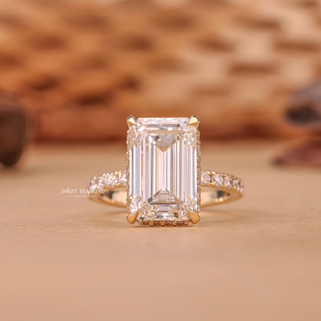 4.50CT - 6.50CT Emerald Cut F/VS1 Lab Grown Hidden Halo Diamond Engagement Ring - Doozy Diamonds