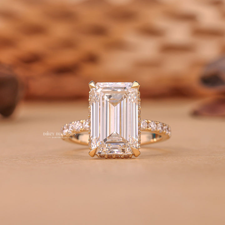 4.50CT - 6.50CT Emerald Cut F/VS1 Lab Grown Hidden Halo Diamond Engagement Ring - Doozy Diamonds