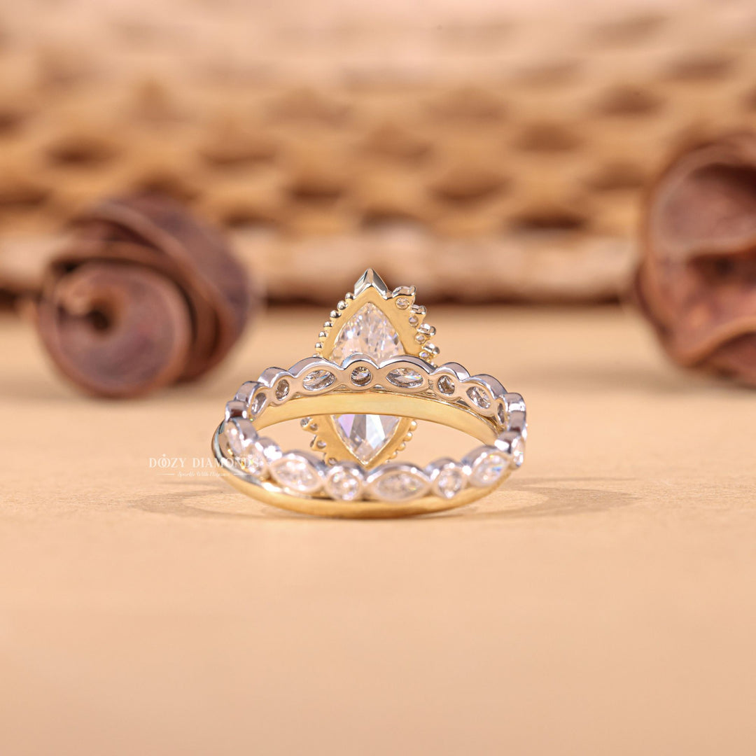 2.0CT Marquise Cut EF-VS1 Lab Grown Vintage Engagement Ring with Bezel Wedding Band
