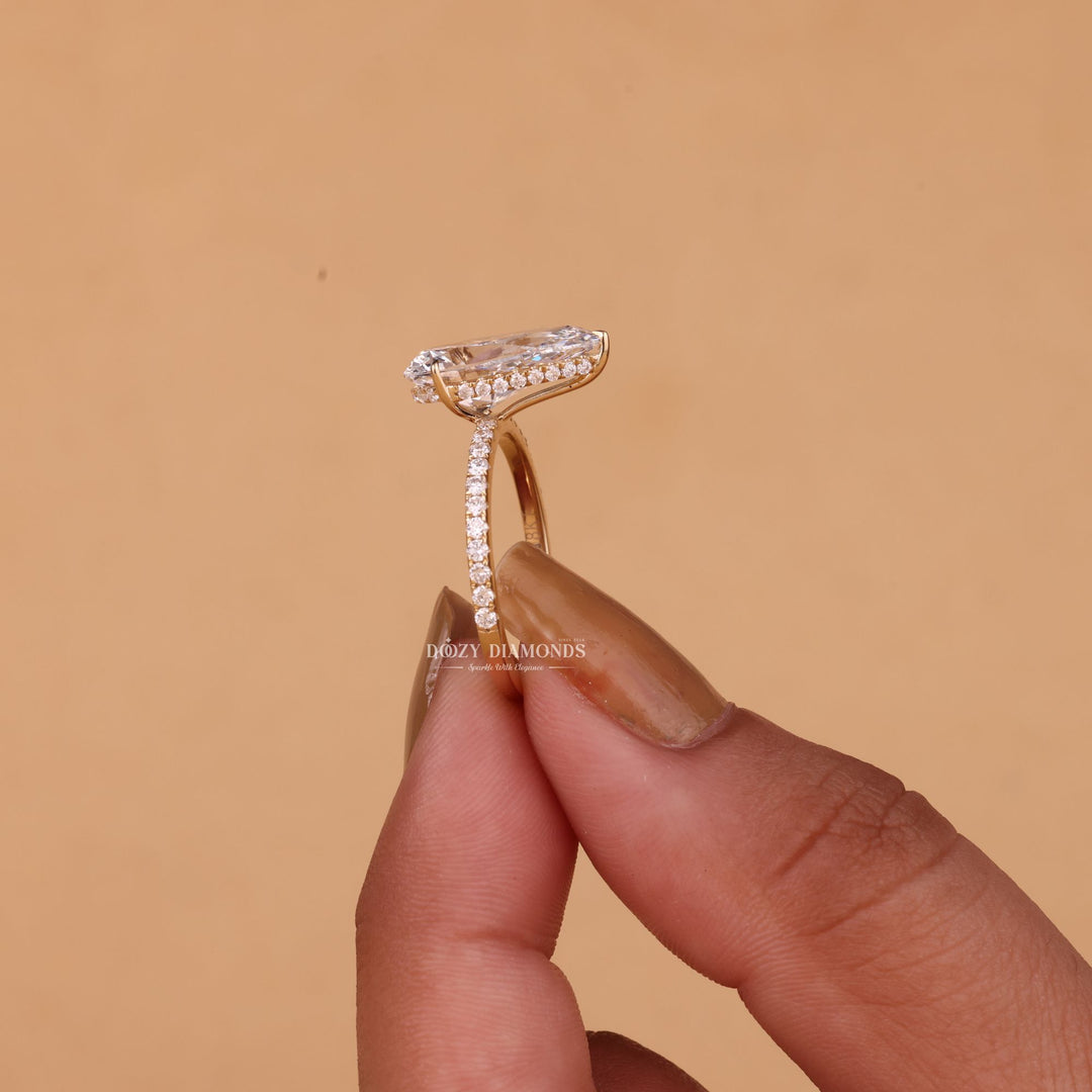 3.50CT-4.50CT Pear Cut E/VS2 Lab Grown Diamond Hidden Halo Engagement Ring