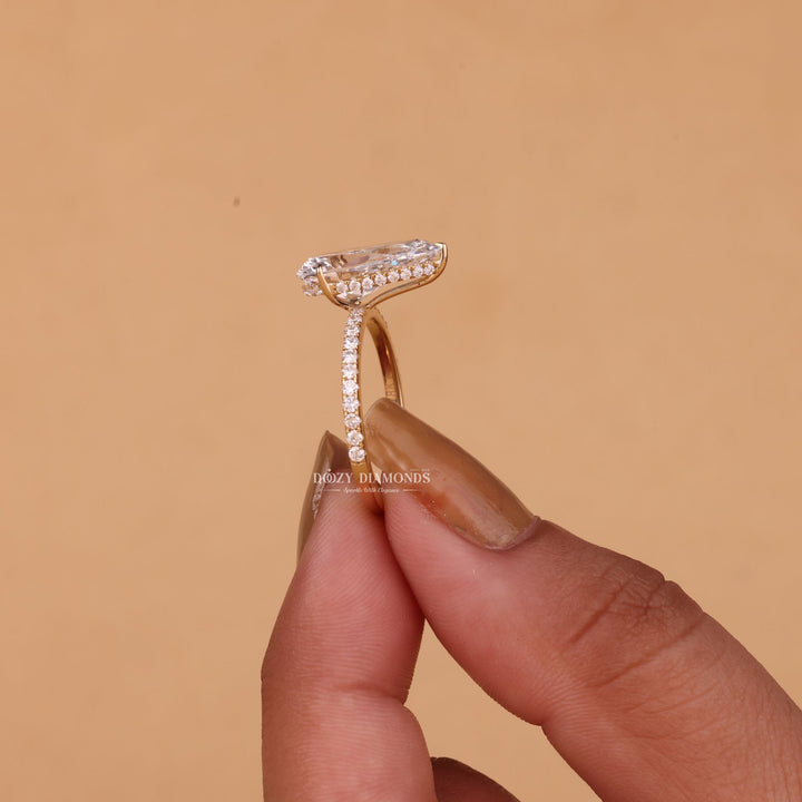 3.50CT-4.50CT Pear Cut E/VS2 Lab Grown Diamond Hidden Halo Engagement Ring