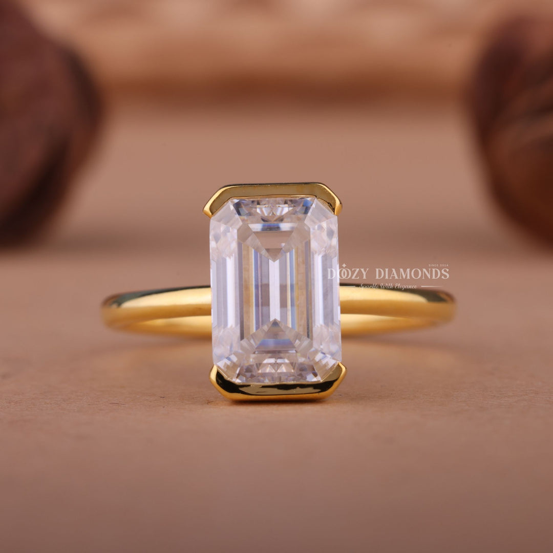 1.50CT-2.50CT Emerald F/VS1 Lab Grown Diamond Half Bezel Set Engagement Ring