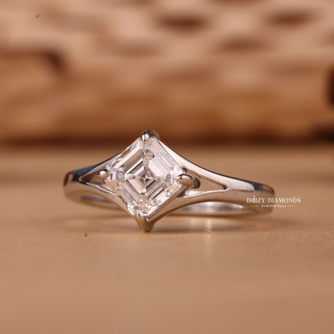 1.0CT-2.0CT Asscher Cut F/VS2 Lab Grown Diamond Split Shank Engagement Ring