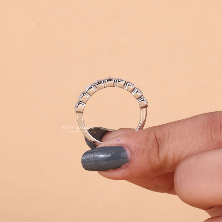 Asscher Cut Lab Grown Diamond EF/VVS Bezel Set Half Eternity Wedding Band