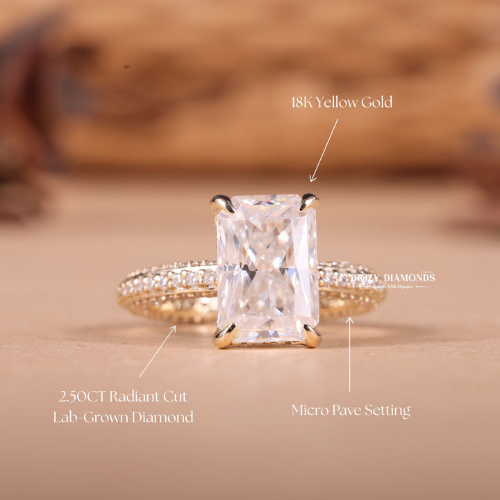 3.0CT-4.0CT Radiant E/VS2 Lab Grown Diamond Micro Pave Engagement Ring