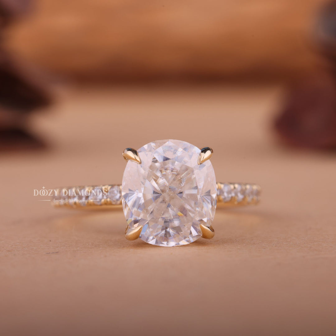 1.50CT-2.50CT Cushion F/VS1 Lab Grown Diamond Hidden Halo Engagement Ring