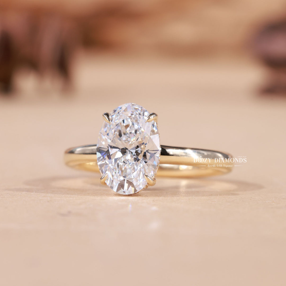 2.0CT-3.0CT Oval F/VS1 Lab Grown Diamond Hidden Halo Engagement Ring
