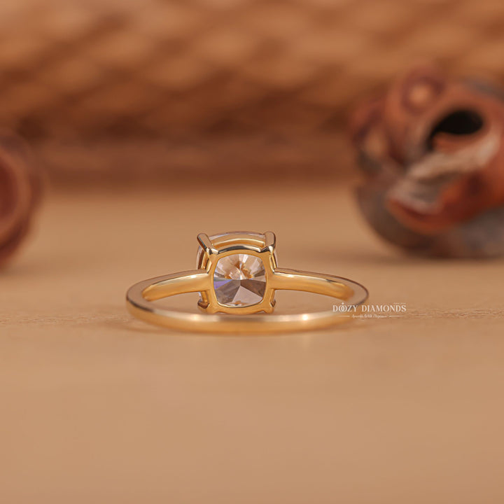 1.0CT Cushion F/VS2 Lab Grown Solitaire Diamond Yellow Gold Engagement Ring