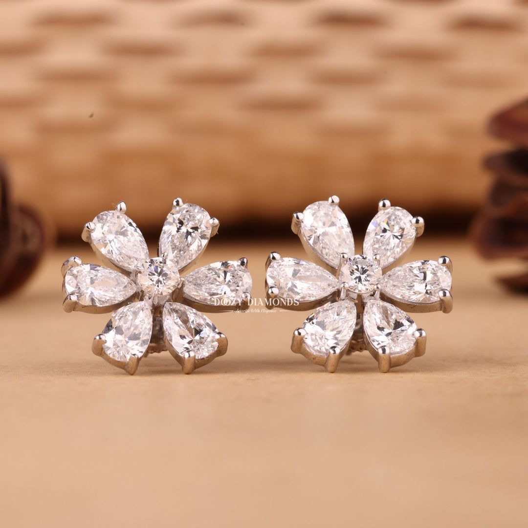 Round & Pear EF-VS2 Lab-Grown Diamond Flower Style Earrings