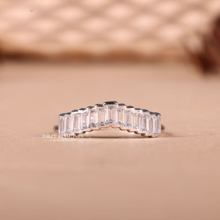 Baguette Cut Lab Grown Diamond EF/VVS Curved Wedding Band for Women