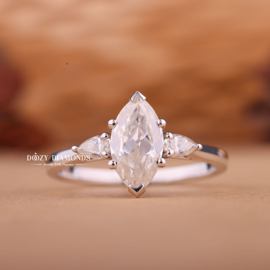 1.50CT-2.50CT Marquise E/VS1 Lab Grown Diamond Three Stone Engagement Ring