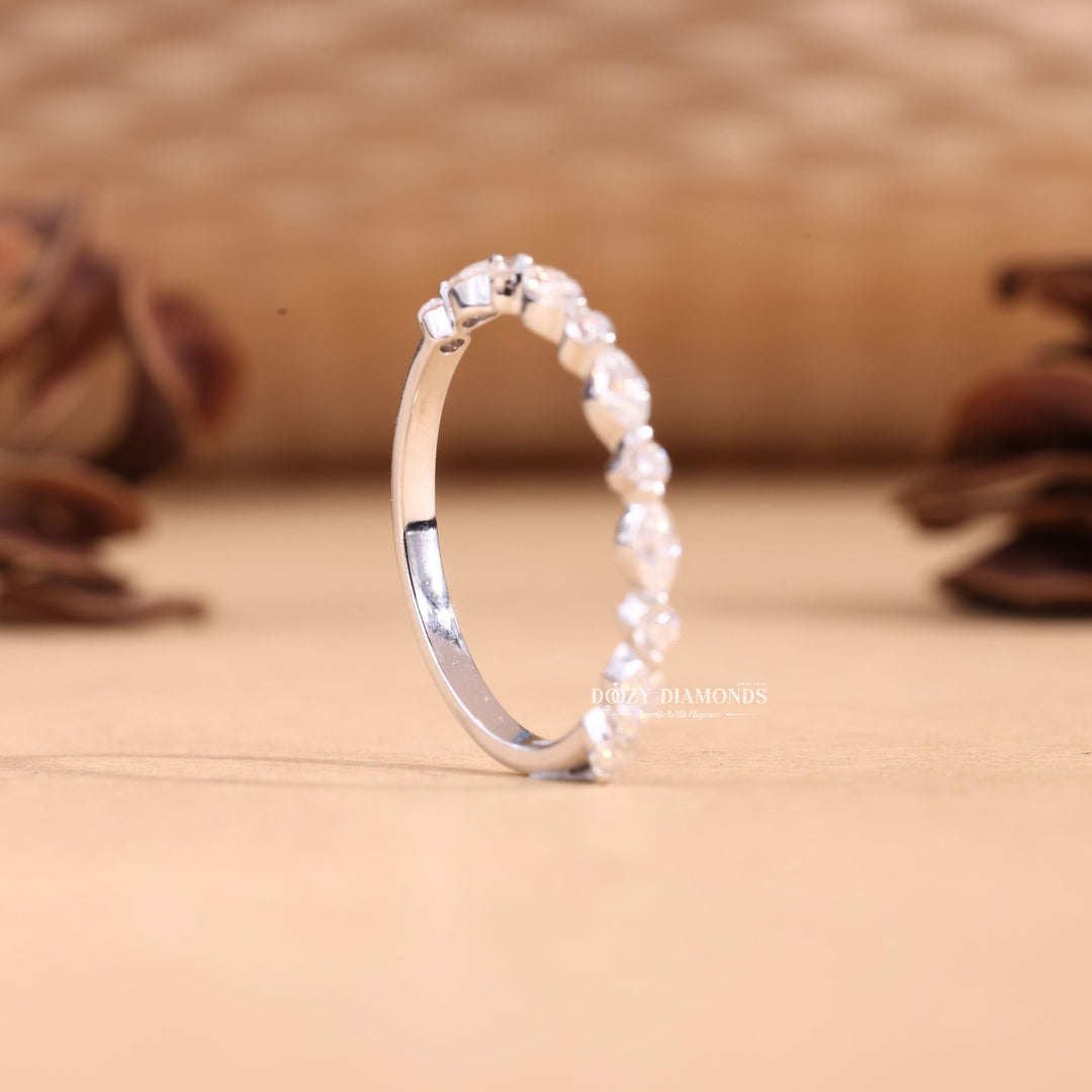 Round & Marquise Cut Lab Grown Diamond EF/VVS Half Eternity Stacking Band