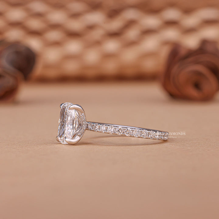 1.50CT - 2.50CT Elongated Cushion Cut E/VS1 Diamond Pave Engagement Ring - Doozy Diamonds