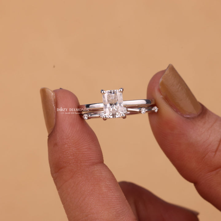 1.0CT Radiant Cut EF-VS2 Lab Grown Solitaire Engagement Ring with Stacking Band
