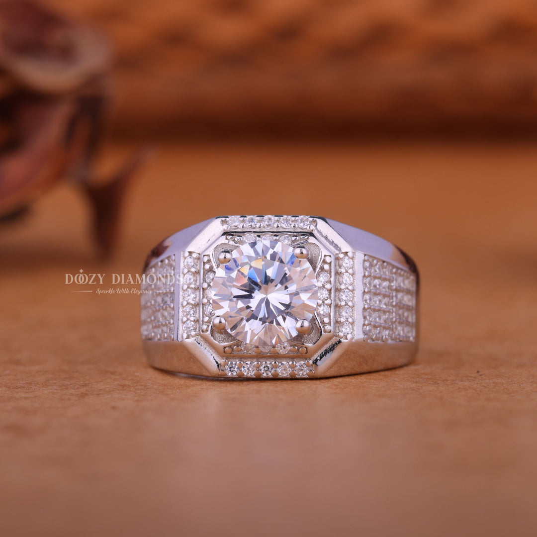 1.0CT Round Cut Lab Grown Diamond Halo Set Men's Wedding Band
