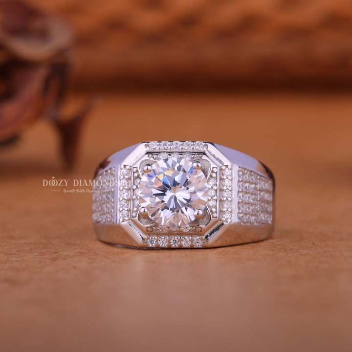 1.0CT Round Cut Lab Grown Diamond Halo Set Men's Wedding Band