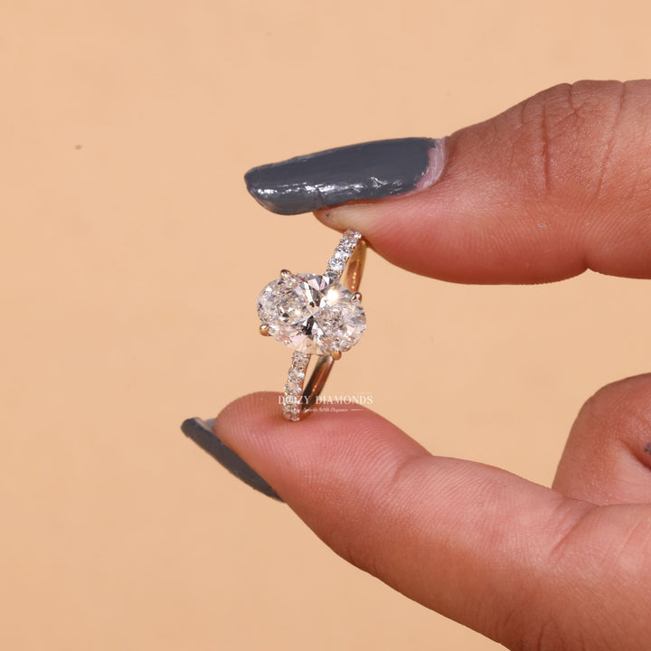 2.50CT-3.50CT Oval Cut E/VS2 Lab Grown Hidden Halo Diamond Engagement Ring