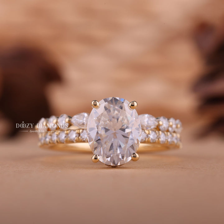 1.50CT Oval F-VS Lab Grown Diamond Hidden Halo Bridal Ring Set