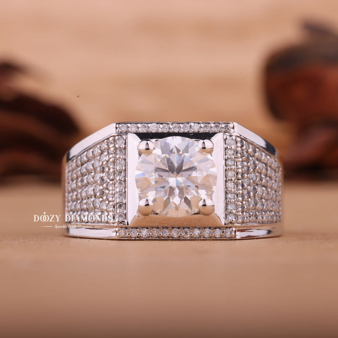 1.0CT Round Cut Lab Grown F/VS Diamond Pave Men's Wedding Ring