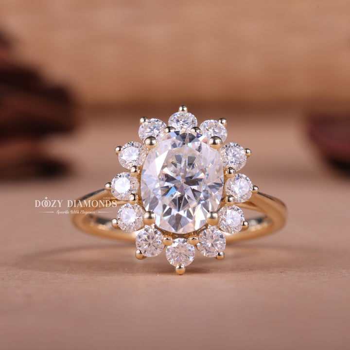 2.0CT-3.0CT Oval E/VS1 Floral Halo Lab Grown Diamond Engagement Ring