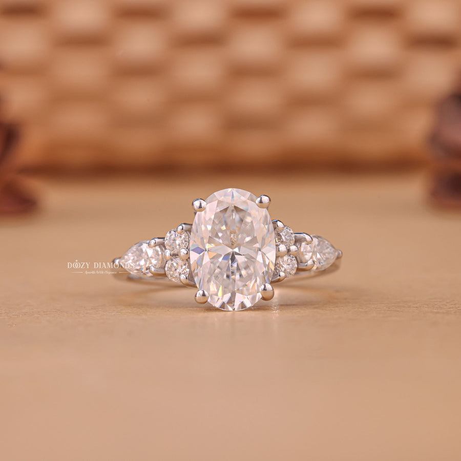 1.50CT - 2.50CT Oval Cut E/VS1 Lab Grown Diamond Cluster Engagement Ring - Doozy Diamonds
