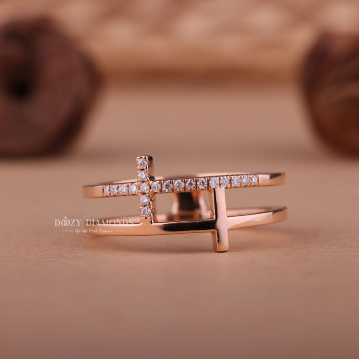Round Diamond CVD EF/VVS Cross Double Pave Wedding Band