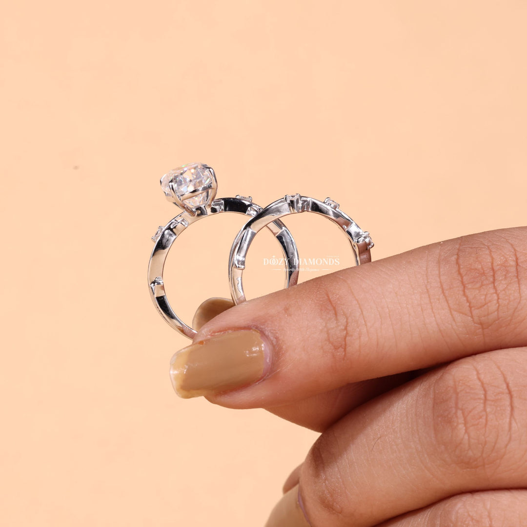 2.50CT Oval Cut EF-VS2 Lab Grown Twig Engagement Ring with Stacking Wedding Band