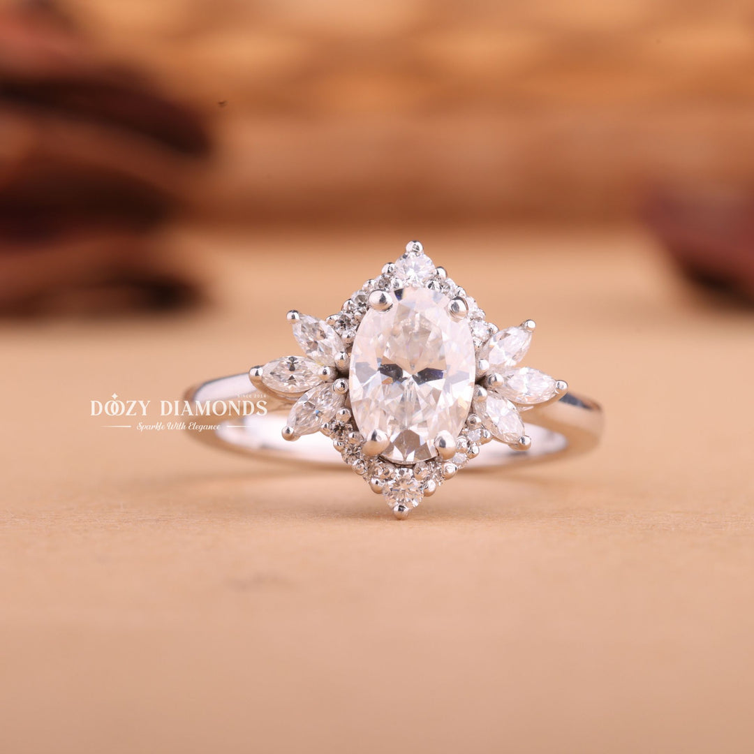 1.50CT-2.50CT Oval EF/VS1 Lab Grown Diamond Cluster Engagement Ring